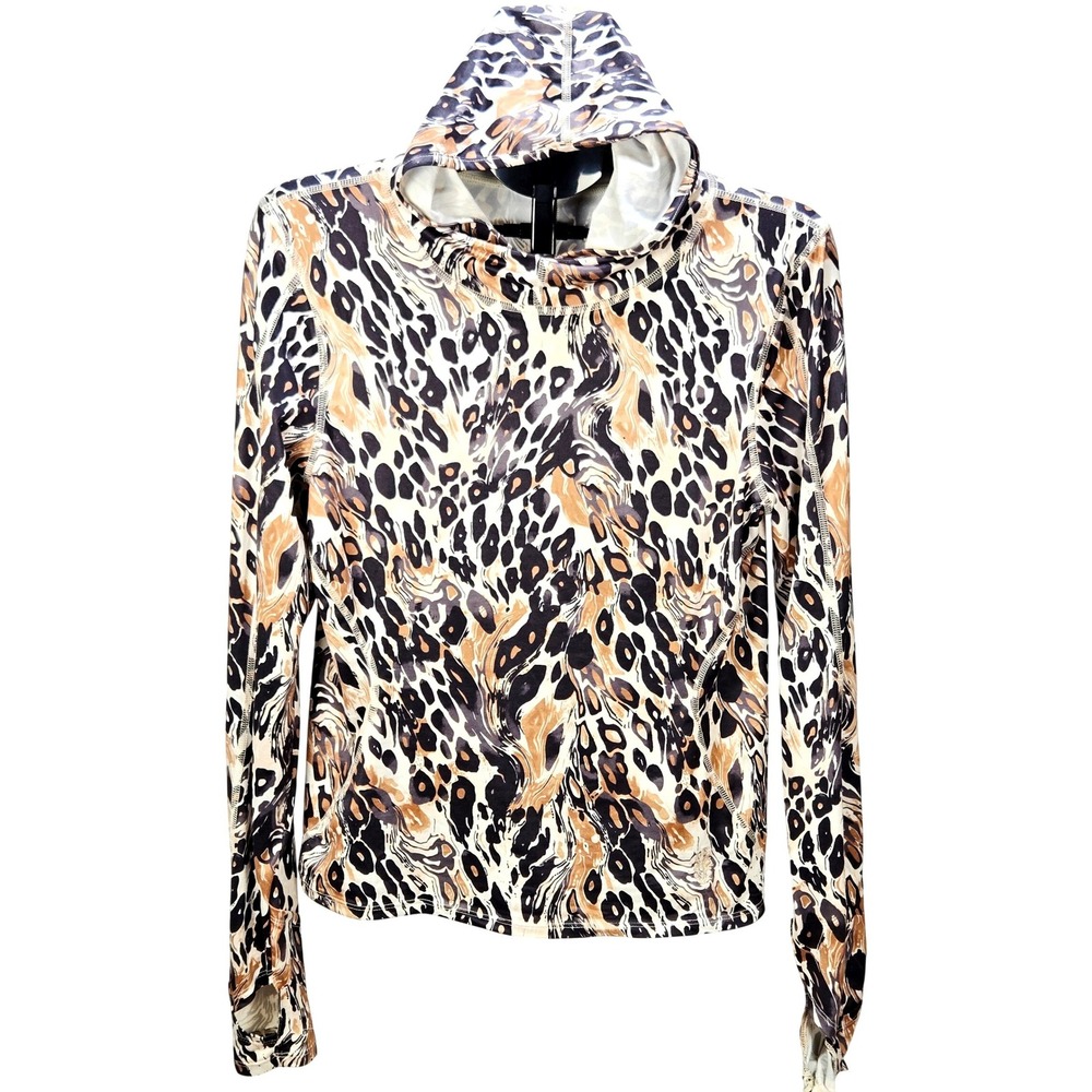 Women's FP Movement Size Large Leopard Print Hooded Activewear Top Athleisure